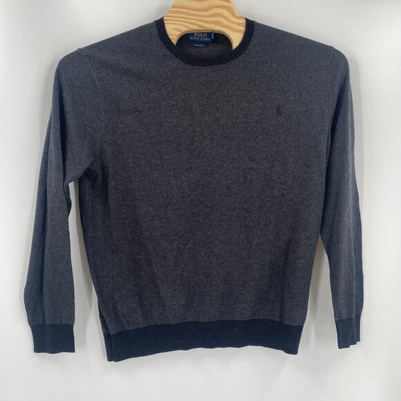 Polo Ralph Lauren‎ Large Gray Black Crewneck Pima Cotton Pullover L/S Sweater - Picture 4 of 5